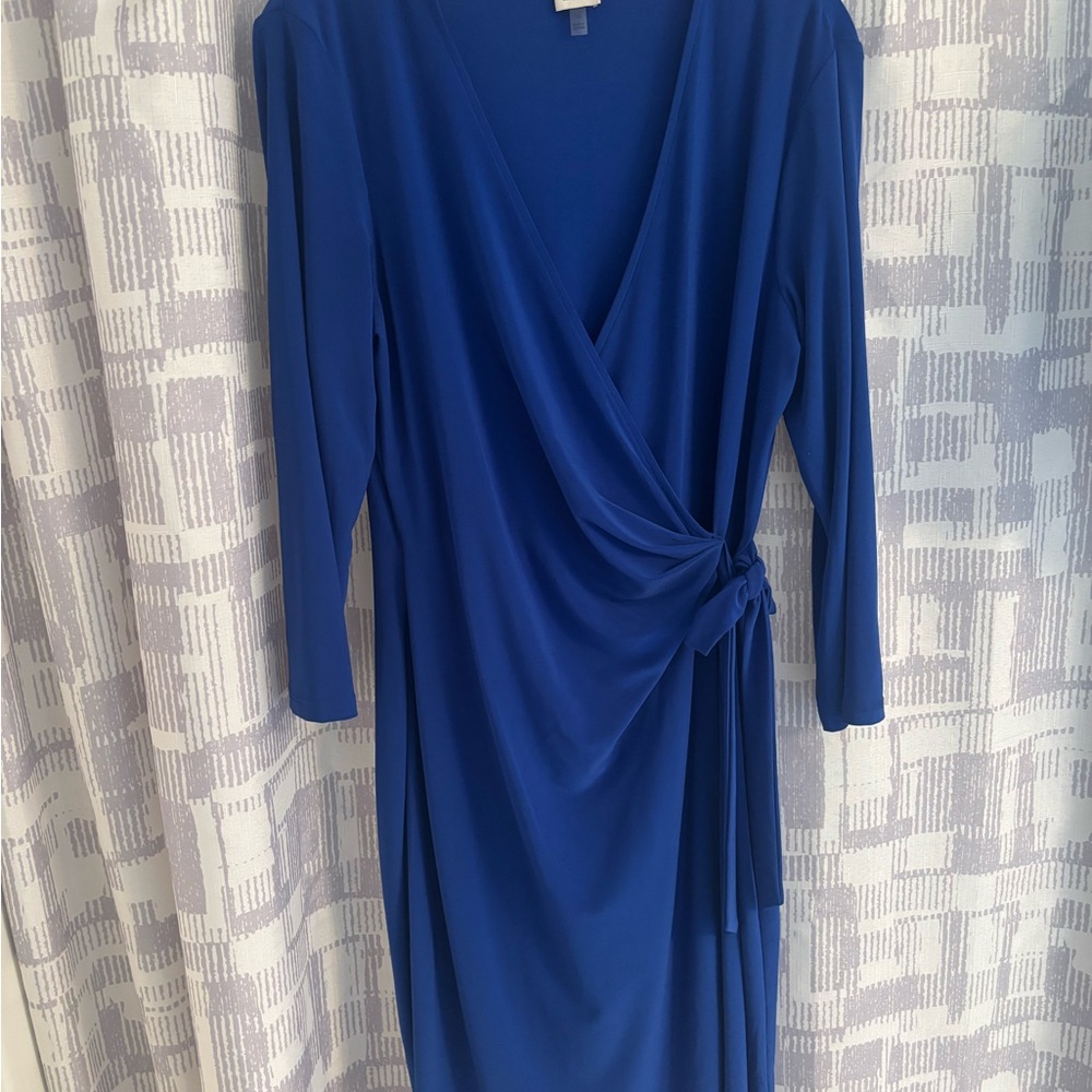 Anne Klein Royal Blue Long Sleeve wrap Dress
